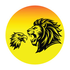 Angry lion with eagle bird illustration