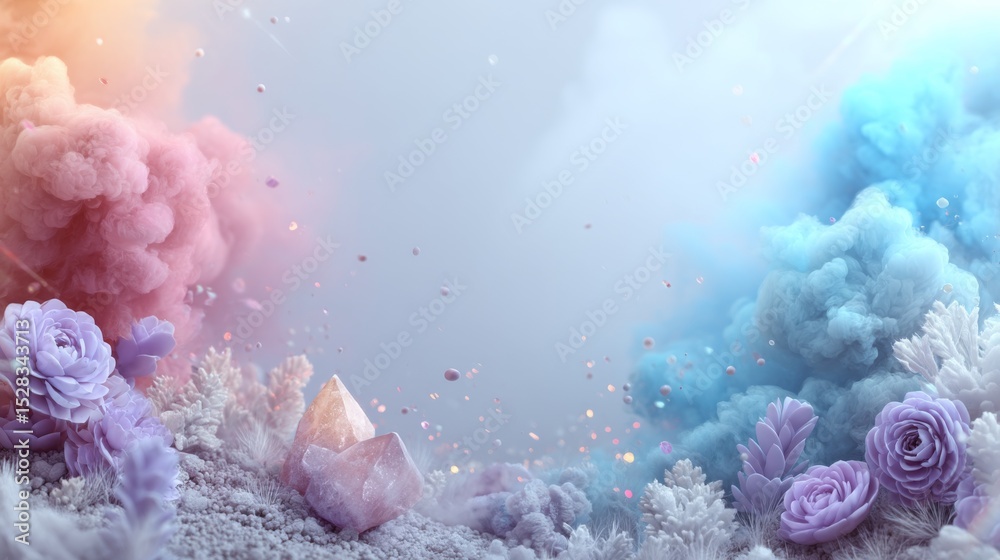 Poster Explore the Enchanting World of Mystical Elements With a Captivating Gradient Backdrop Featuring Soft Hues and Ethereal Flowers