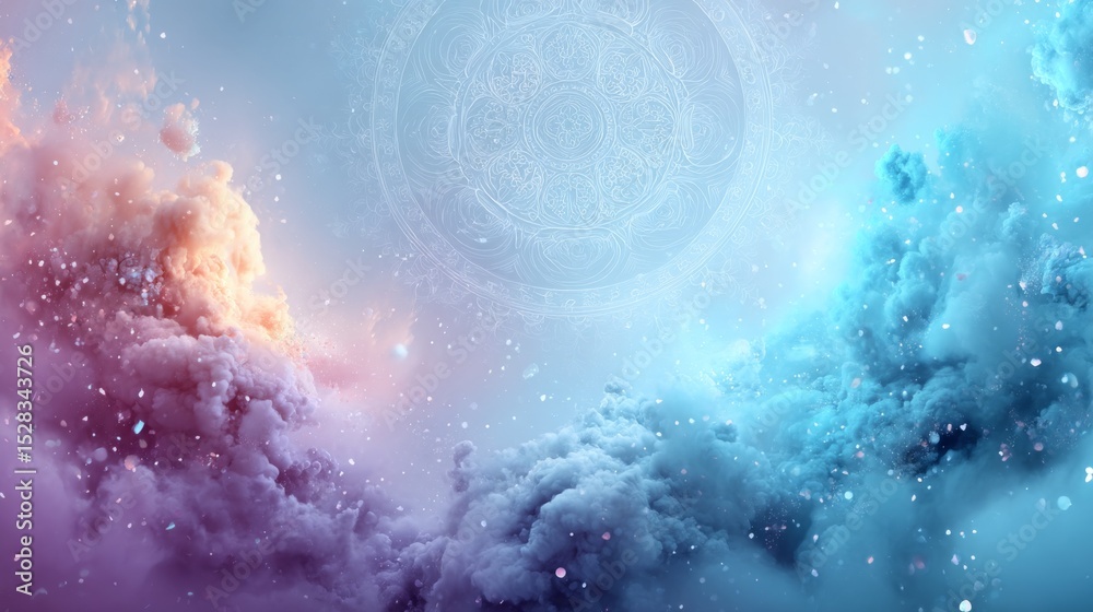 Poster Vibrant Cosmic Gradient Background Evokes Mysterious Realms Full of Mystical Elements and Endless Possibilities in a Celestial Atmosphere