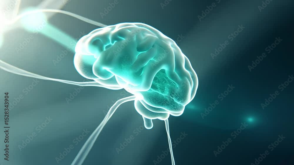 Fototapete Illuminating Intellect: A 3D rendered conceptualization of the human brain and neural network glowing with vibrant lines of light, symbolizing the intricate connections and cognitive processes within.