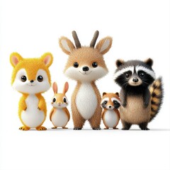 Obraz premium Adorable illustration featu a charming group of woodland animals including a fox, deer, rabbit, and raccoons standing together in a cute pose perfect for children's book