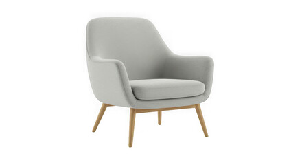 Fototapeta premium Modern Light Grey Armchair with Wooden Legs: Elegant Seating for Living Room or Office