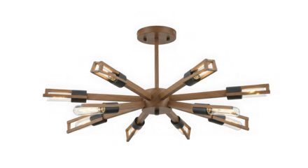 Ten-Light Wood and Metal Chandelier: Modern Farmhouse Lighting Fixture