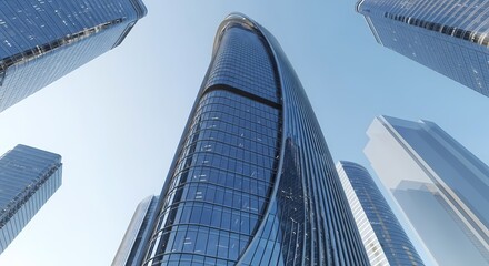 Fototapeta premium Modern Architecture: Glass Skyscrapers Reaching for the Sky, Urban Development