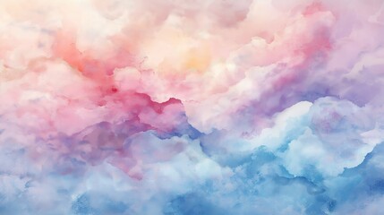 Soft and dreamy watercolor background blending pastel shades of pink, lavender, and baby blue with smooth organic flow and subtle paper texture, delicate artistic design perfect for elegant 