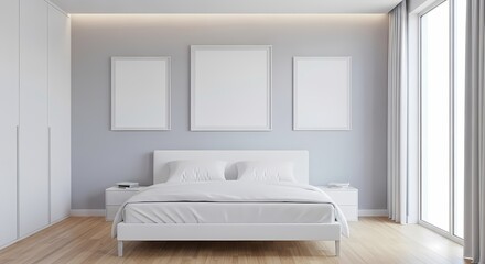 Serene Bedroom Interior Mockup: Minimalist Design for Modern Living