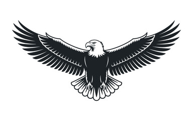 Majestic Bald Eagle Vector Illustration A Powerful Symbol of Freedom and Strength with Wings Spread Wide in Bold Black and White Design