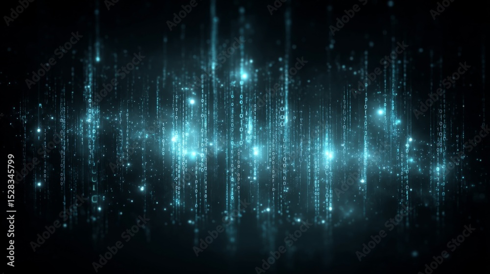 Aufkleber Luminous Digital Background Showcasing Flowing Binary Code in a Captivating Cyberpunk Style Filling the Electronic Space With Vivid Energy