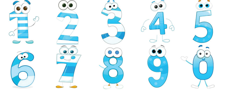 Colorful cartoon numbers from one to ten with eyes and smiles  