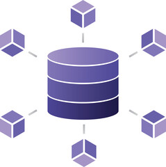 Vector illustration of a centralized database structure connected to multiple nodes, representing big data systems, distributed computing, data management, and modern cloud infrastructure.