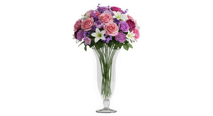 Stunning Pink, Purple, and White Rose Bouquet in Elegant Glass Vase: Perfect for Wedding, Anniversary, or Special Occasion