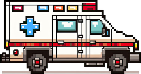 Pixelated ambulance illustration.