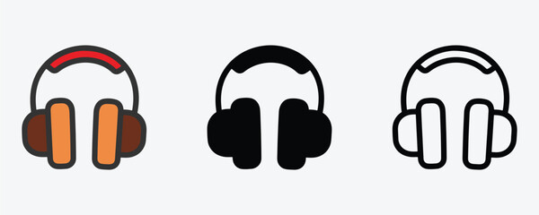 Headphones Icon, Line & Silhouette Vector Style on White Background