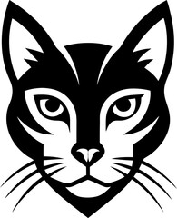 Cute black kitten head cartoon illustration with big eyes