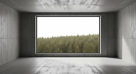Concrete Room with Forest View: Minimalist Architecture and Nature Integration