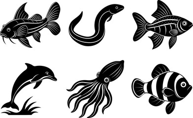 Vector set of marine fish illustrations for ocean and underwater life design