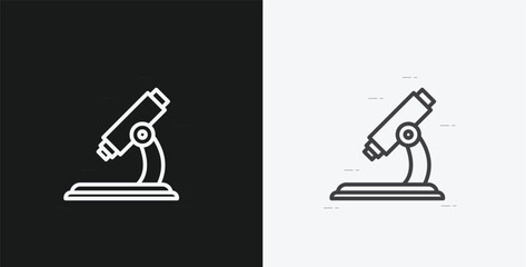 Laboratory Microscope on Black and White Backgrounds, Representing Science, Research, or Biology, White Outline Icon