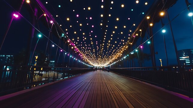bridge with decorative light strings during a festival