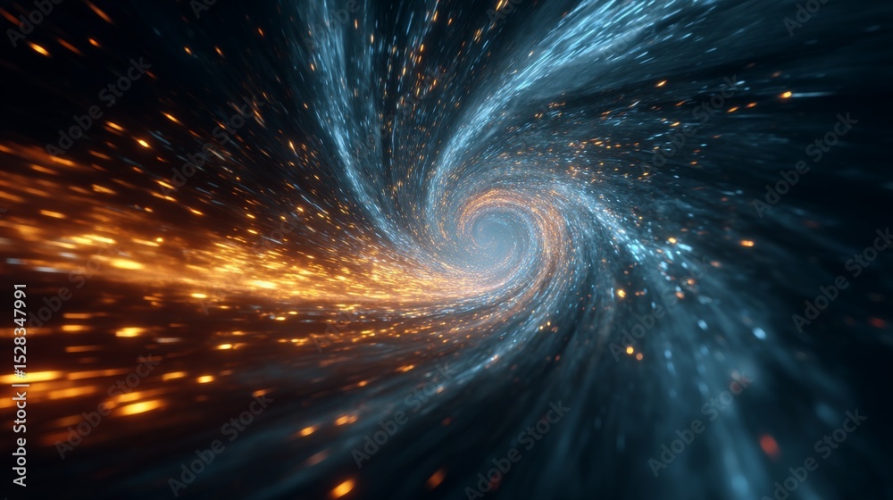 Aufkleber exploring a vibrant energy tunnel filled with swirling light and dynamic motion in a futuristic sci-
