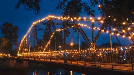 Obraz premium bridge with decorative light strings during a festival