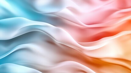 Fototapeta premium An artistic representation of flowing fabric with soft waves in shades of blue, pink, and orange, conveying movement, elegance, and the beauty of textiles in a creative manner.