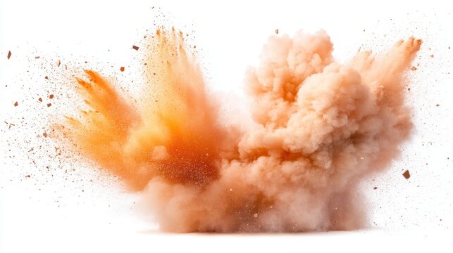 A dramatic explosion of colored dust and debris, representing chaos, intensity, and the power of nature, evoking emotions of surprise and awe.