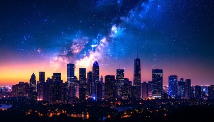 City Skyline with Night Starscape.
