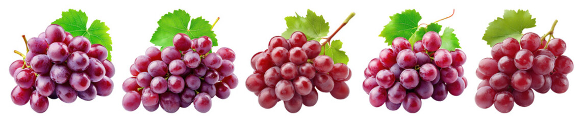 Fototapeta premium PNG Vibrant bunches of fresh grapes, element set on transparent background