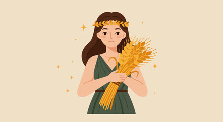 Female character holding items illustration