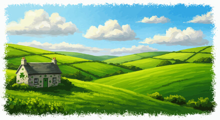 Green hills and sunny sky landscape image