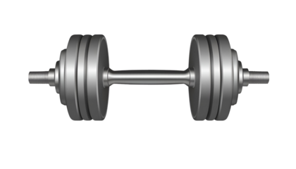 Silver dumbbell with textured grip and shiny plates, showcasing fitness equipment for strength training and weightlifting, ideal for gym enthusiasts and athletes seeking to enhance their workouts