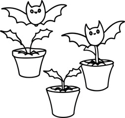 Halloween Continuous Line Bat in Planter