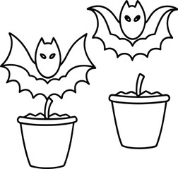 One Line Art of Halloween Bat in a Pot

