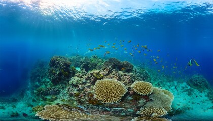 animals of the underwater sea world panoramic view of the coral reef colorful tropical fish ecosystem