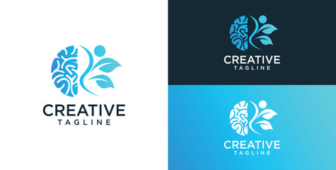 Brain Logo, combination of brain and technology freedom symbol, flat design logo template, vector illustration