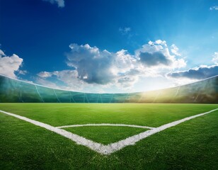 Obraz premium football green field with cloud blue sky background landscape outdoor sport