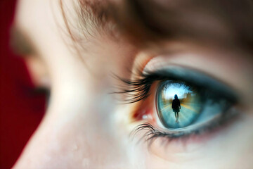 Extreme close-up of human eye with intense light reflection