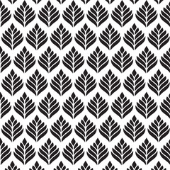 set of seamless geometric patterns, seamless black and white patterns, stylized leaves, leaves arranged in diagonal, overlapping grid, botanical-inspired design, leaf shape 