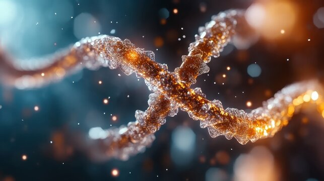 A captivating close-up of a double helix DNA structure, intricately designed with vibrant colors and unique patterns, representing the essence of life and genetic identity.