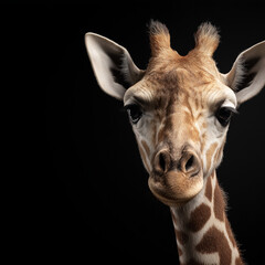 Naklejka premium giraffa camelopardalis, tier, genick, säugetier, wild lebende tiere, kopf, tierpark, natur, wild, gross, portrait, safari, lang, isoliert, braun, close up, fleck, gesicht, big, hübsch, weiß