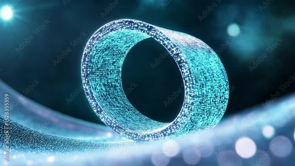 Poster enigmatic luminescence: a captivating illustration of a shimmering, ring-shaped structure, bathed in