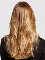 Naklejka premium Elegant hair cascade flowing down the back of a woman in soft lighting