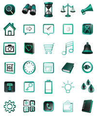 Fototapeta premium Icon set featuring various symbols in teal and black design 