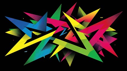 Vibrant Neon Triangular Abstract on Matte Black Background