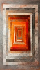 Abstract Concentric Rectangles in Warm Tones on Gray Background