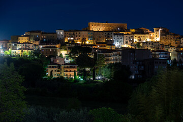 Scenic Nighttime View of Historic Town