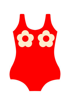 ed swimsuit with white daisy flowers, retro vintage style one-piece bathing suit illustration. Perfect for beach outings, pool parties, vacation, or summer-themed designs. High-resolution PNG format