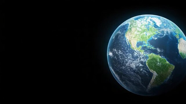 Planet Earth in Deep Space: A vibrant, realistic planet Earth floats in the dark vastness of space, continents and oceans swirling under a blanket of clouds.