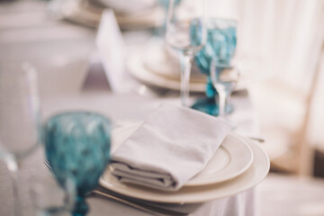 luxury tableware beautiful table setting in restaurant. The served table in the luxury restaurant....