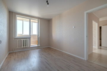 empty room without furniture in interior of entrance hall of modern apartments, office or clinic